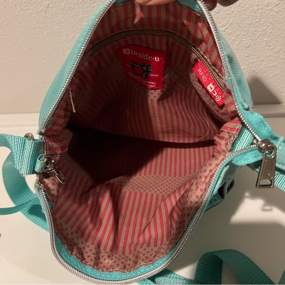 Beside-U RFID Blocking Teal Green Medium Crossbody Bag Hand Sewn Nylon EUC - Picture 12 of 13